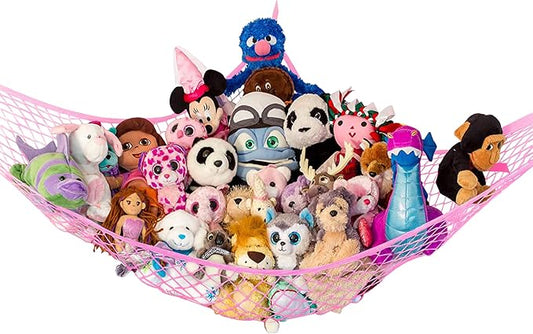 Stuffed Animal Hammock, Large | Corner Stuffed Animal Storage & Plushie Net | Toy Hammock for Stuffed Animals | Holds 12lbs | Easy Hang, All Hardware Included | Pink Bedroom Decor | by Lilly's Love