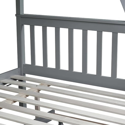 Harper & Bright Designs Convertible Wood Twin-Over-Full Bunk Bed with Trundle and Ladder - Can Be Divided Into Two Platform Beds, Grey