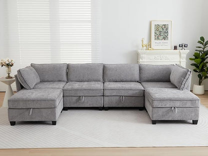 ORRD Oversize Sleeper Modular Sectional Sofa Set, Convertible Couch Bed with Storage, 8 Seater Sofa Modular for Living Room, Office (Grey)