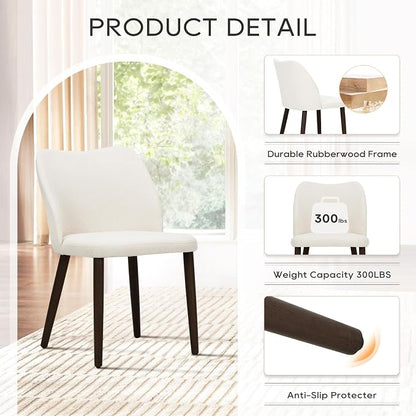 COLAMY Upholstered Dining Chairs Set of 6, Modern Kitchen & Dining Room Chairs with Curved Back, Fabric Padded Seat and Solid Wood Legs, Side Chairs for Restaurant, Cafe & Home, Beige