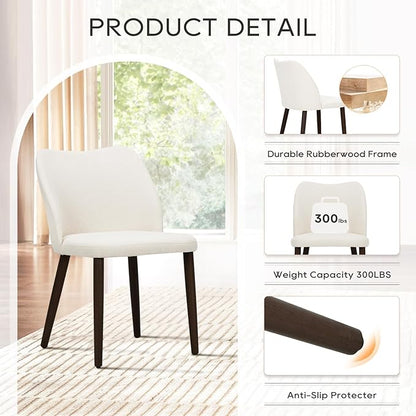 COLAMY Dining Chairs Set of 2, Upholstered Fabric Kitchen Chairs with Curved Back, Padded Seat and Solid Wood Legs, Modern Dining Chair for Kitchen Dining Room, Beige