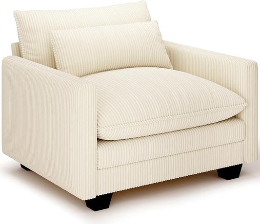 Gizoon Cloud Accent Chair with Washable Cover, Corduroy Single Sofa Chair with Comfy Deep Seat, Modern Armchair with Pillow for Living Room Bedroom, Beige
