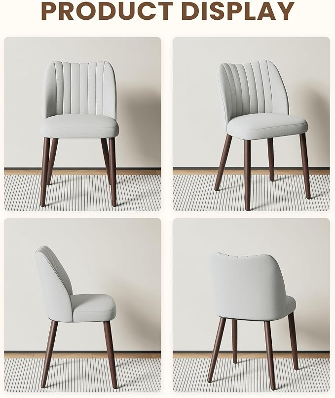 Upholstered Dining Chairs Set of 2, Modern Fabric Dining Chairs with Curved Backrest & Solid Rubber Wood Legs, Padded Kitchen Dining Room Chairs for Restaurant Cafe, Light Grey