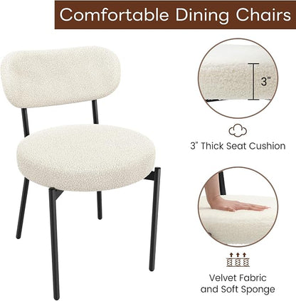 KROFEM Set of 2 Boucle Fabric Dining Chairs,White | Mid-Century Style Comfort Sponge Filled Seat Back Dining Room Chairs for Kitchen Dining Table