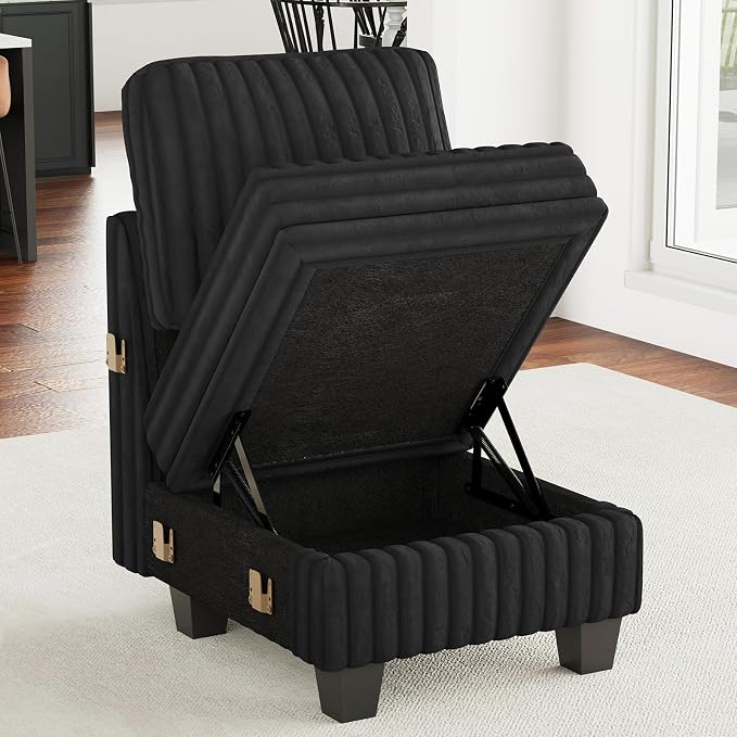 Belffin Plush Corduroy Single Module with Storage for Modular Sectional Sofa Black Couch