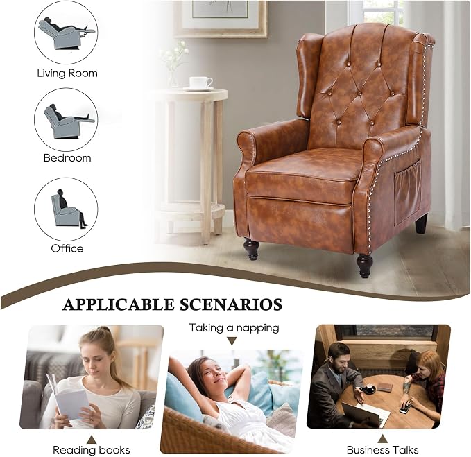 Wingback Recliner Chair with Massage and Heat PU Leather Push Back Arm Chair, Recliner Chair for Living Room Bedroom Home Theater (1,Yellow)