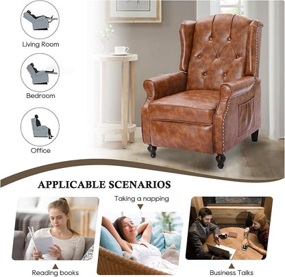 Wingback Recliner Chair with Massage and Heat PU Leather Push Back Arm Chair, Recliner Chair for Living Room Bedroom Home Theater (1,Yellow)