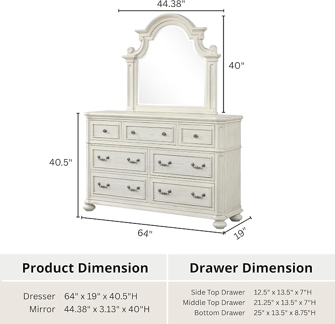 Roundhill Furniture Nelson French Traditional 5-Piece Bedroom Set, Antique White, Queen