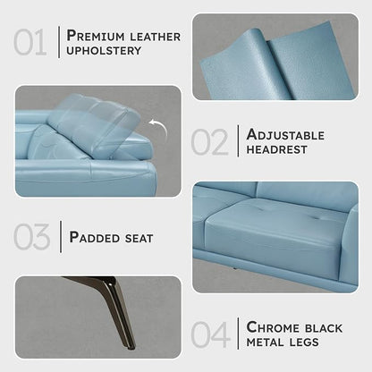 Lexicon L-Shaped Sectional Couch with Left Chaise, Top Grain Leather Match Sectional Sofa, Adjustable Headrests, Black Chrome Metal Legs, High-Density Cushions, Stitching, for Living Room, Blue