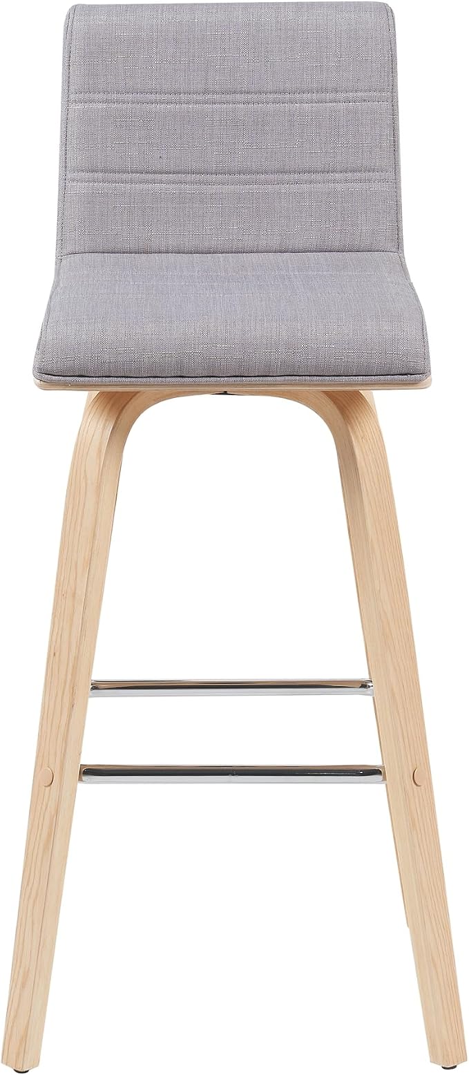 Vienna Modern Swivel Bar Height Stool with Grey Upholstered Seat and Patterned Oak Wood Frame Set of 2