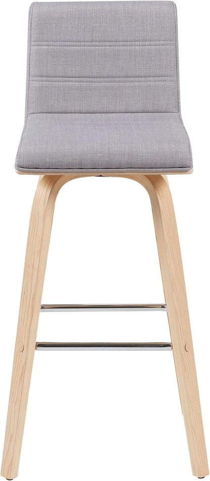 Vienna Modern Swivel Bar Height Stool with Grey Upholstered Seat and Patterned Oak Wood Frame Set of 2
