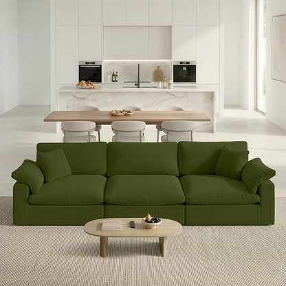 Modular Cloud Sofa,Convertible 3-Seater Set,Extra Deep Seat Down Filled Seat,Washable & Replaceable Cushion Covers for Living Room,Apartment,Green
