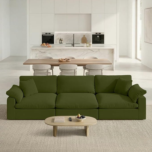 Modular Cloud Sofa,Convertible 3-Seater Set,Extra Deep Seat Down Filled Seat,Washable & Replaceable Cushion Covers for Living Room,Apartment,Green