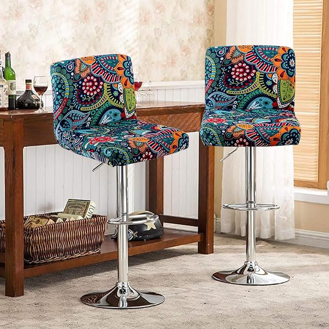 Levoberg Bar Stools Cover Set of 4 Printed Armless Swivel Barstools Slipcovers with Backs Stretch Square Counter Height Bar Stools Covers Mid Low Back Chair Cover for Kitchen Dining Room Bar #11