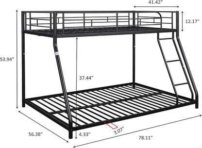 EMKK Twin Over Full Bunk Bed for Adults, Metal Bunk Beds Twin Over Full Size for Teens Dorm Bedroom Guest Room,Heavy Duty Bunk Beds with Ladder and Safety Full Length Guardrail (Black B)