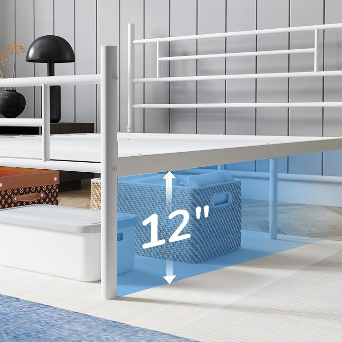 Avenco Metal Platform Bed Frame Queen Size with Classical Headboard and Footboard, 14 Inch, Under Bed Storage, Strong Metal Slats Support, Mattress Foundation, No Box Spring Needed