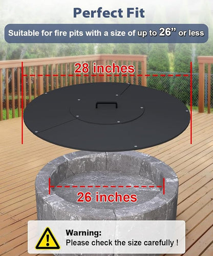 22" Round Fire Pit Lid Fits for Bonfire Pits up to 20", Metal Cover with Handle, All-Weather Resistance Outdoor Firepit Accessory, Smokeless Fire Pit Cover for Fire Tables