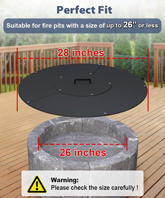 24" Round Fire Pit Lid Fits for Bonfire Pits up to 22", Metal Cover with Handle, All-Weather Resistance Outdoor Firepit Accessory, Smokeless Fire Pit Cover for Fire Tables