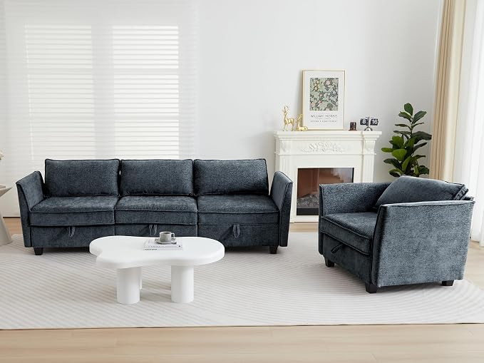 ORRD 2 Piece Modular Sectional Sofa Set, Convertible Couch with Storage, Sofa Modular for Living Room, Office (Blue Grey)