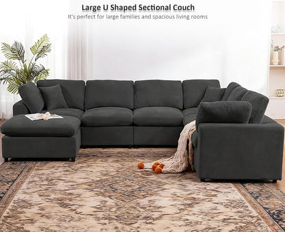 Oversized Modular Sectional Sofa Couch for Living Room, Dark Gray | Large 7 Seater Corner Sofa | Modern U Shaped Sectional | with Ottoman | Spacious Space | Comfy Chenille | for Large Families