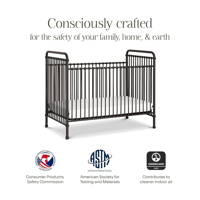 Namesake Abigail 3-in-1 Convertible Metal Crib in Vintage Iron, Greenguard Gold Certified | GREENGUARD Gold Certified, Converts to Toddler Bed & Daybed, 4 Adjustable Mattress Heights, Conversion Kits Sold Separately