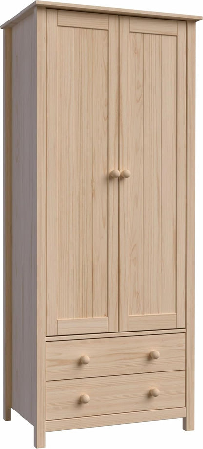 From the Tree Furniture Wardrobe – 2-Door Armoire with 2 Drawers, Unfinished Pine, 29.52″ W × 20.86″ D × 70.86″ H – Bedroom Closet with Hanging Rail & Metal Runners