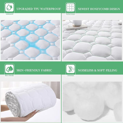 UNILIBRA Queen Mattress Protector Waterproof Rayon from Bamboo, Deep Pocket Mattress Pad Cover Fit up to 6''-21'', Breathable Soft Filling Quilted Fitted Mattress Topper
