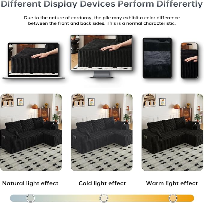 SYFERLORY Cloud Boneless Sectional Couches with Oversized Chaise for Living Room, Modular L Shaped Couch with Deep Seat, Memory Foam Compressed 3 Seater Sofa for Apartment