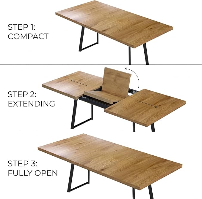 ZckyCine Butterfly‑Leaf 47‑63 Inch Extendable Dining Set with 6 PU Leather Chairs for Small‑Size Homes