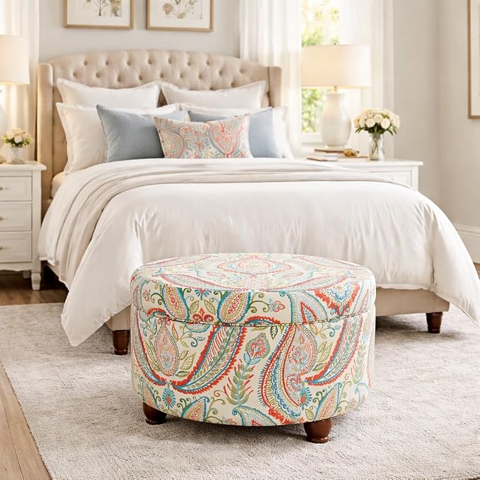 HomePop 24" Large Round Storage Ottoman - Bold Paisley