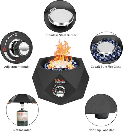 14” Modern Tabletop Fire Pit for Table with Umbrella Hole, Portable Gas Firepit for 1lb Propane Gas, Patio Backyard Porch Camping RV Tailgating, Bottom-Mounted FP003