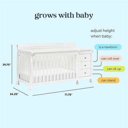 DaVinci Kalani 4-in-1 Convertible Crib and Changer Combo in White | GREENGUARD Gold Certified, Converts to Toddler Bed, Daybed & Full-Size Bed, 4 Adjustable Mattress Heights, Easy to Assemble