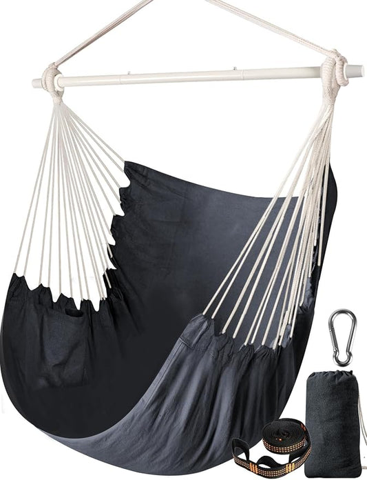 Chihee Hammock Chair Swing - Strong Metal, Collapsible, Portable, Max 500 lbs, Comfy Seat, Patio & Lawn, Cotton Blended, Indoor/Outdoor
