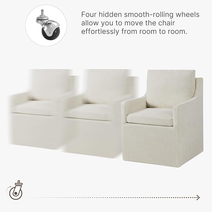 KISLOT Upholstered Dining Chairs Set of 1, Washable Cover Modren Deskchair with 4 Casters & Hidden Storage for Dining Room, Living Room, Home Office, Beige, 1 Box