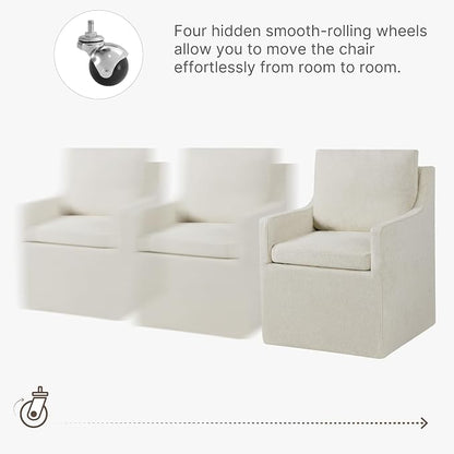 KISLOT Upholstered Dining Chairs Set of 2, Washable Cover Modren Deskchair with 4 Casters & Hidden Storage for Dining Room, Living Room, Home Office, Beige, 2 Box
