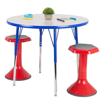 Norwood Commercial Furniture Adjustable Height Classroom Activity Table for Kids & Adults, Round Activity Table for School and Home, 30" D x 30" W x 30" H, Gray/Blue