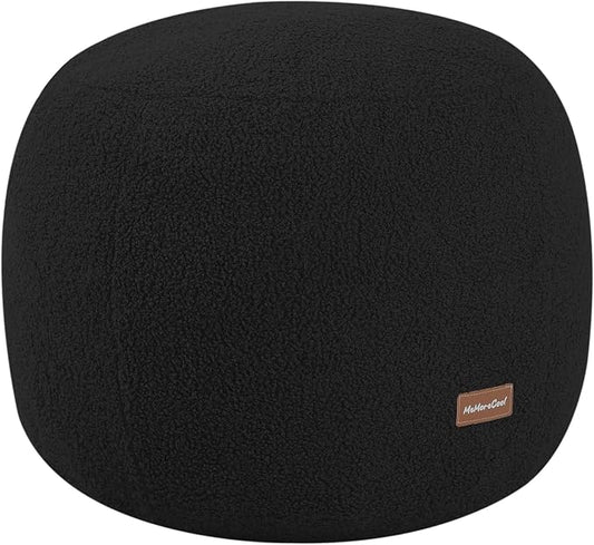 MeMoreCool Stuffed Round Pouf Ottoman Foot Rest, Floor Pouf Foot Stool with Soft Foam Chunk Filling, Small Round Ottoman Footstool Circle Footrest for Living Room, Black