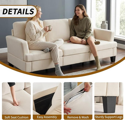 Modern 3 Seater Sofa for Living Room with Soft Deep Seats, Sofa 3 Seater in Linen, Upholstered Apartment Sofa with Armrests, Comfy Cozy Sofas for Bedroom, Linen, Beige