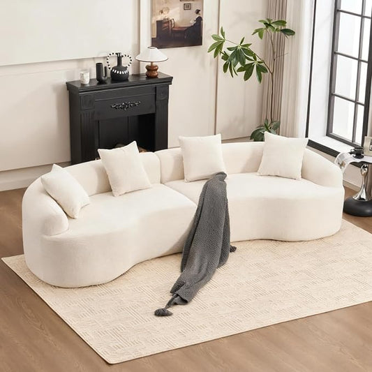 110.2" Curved Sectional Sofa,Luxury Wood Grain Chenille Fabric, Oversized Sectional Sofa,Compression Curved Couch for Living Room,No Assembly Needed (White, 110.2 Inch)
