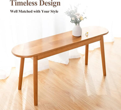 Entryway Bench, Solid Wood Dining Bench, Midcentury End of Bed Bench w/Rounded Corner, Outdoor Bench w/Robust Construction, Bedroom Bench, 10.24" W x 17.72" H（Natural 39.4inches）
