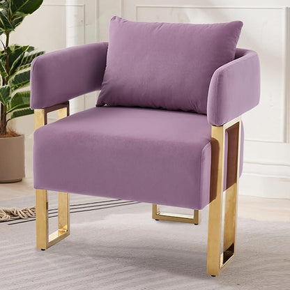 YISHENG Modern Barrel Accent Chairs Set of 2, Living Room Side Chairs with Golden Metal Legs Velvet Upholstered Reading Armchairs no Wheels for Vanity/Reception Room//Bedroom/Lounge/Office, Purple