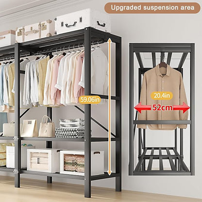 Heavy Duty Clothes Rack with Cover, Portable Wardrobe Closet with Magnetic Door & Black Steel Frame, Foldable Freestanding Garment Storage (Red-Magnetic Door, 70.8''L x 20.5''W x 67''H)