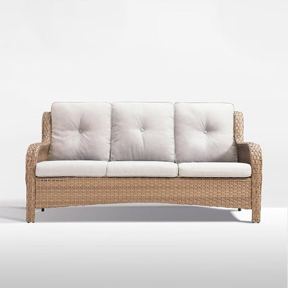 Outdoor Couch All Weather PE Wicker Patio Sofa Outdoor Sofa Deep Seating for Porch Deck Backyard-Yellow Wicker/Beige