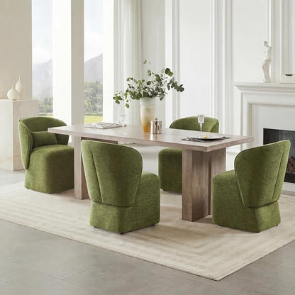 KISLOT Upholstered Dining Chairs with Wheels, Easy Assembly Stain Resistant Fabric Modern Barrel Armchair with Lumbar Cushion, Dining Room Chairs for Kitchen Living Room Bedroom, Green, Set of 2