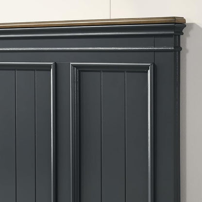 Roundhill Furniture Riverton Wood 3-Piece Bedroom Set, Shiplap Panel King Bed with 2 Nightstands in Slate Blue