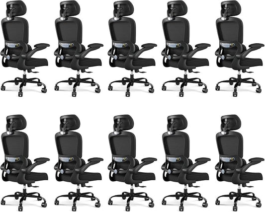 TRALT Office Chair Ergonomic Desk Chair, 330 LBS Home Mesh Office Desk Chairs with Wheels, Comfortable Gaming Chairs Black Pack of 10