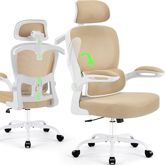 AreShark Office Chair Ergonomic Desk Chairs with Adjustable Lumbar Support& Headrest Hanger, High Back Breathable Mesh Chair with Wheels, Rolling Swivel Comfy Task Computer Chair for Home Work Gaming