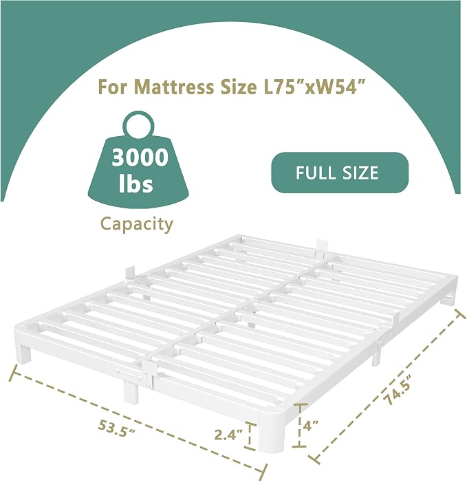 ITIMIDI 4 Inch Metal Full Size Platform Bed Frame with Metal Gaskets, Heavy Duty Steel Support 3500 LBS, No Box Spring Needed, Anti-Slip Mattress Stopper, Easy Assembly