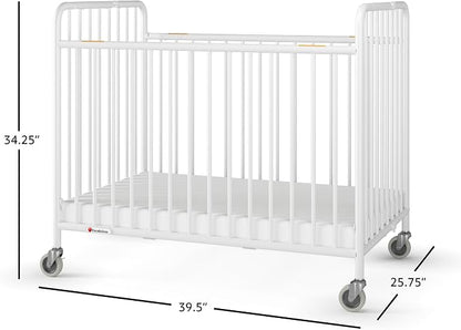 Foundations Stowaway Metal Baby & Toddler Folding Crib, Portable Baby Crib with Foam Mattress and Commercial Grade 3" Casters, Compact for Hotels, Pack of 3, White