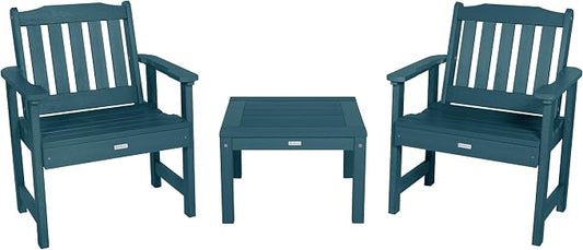 Highwood AD-KITCHGL2-NBE 2 Lehigh Garden Chairs with 1 Square Side Table 3-Piece Set, Nantucket Blue